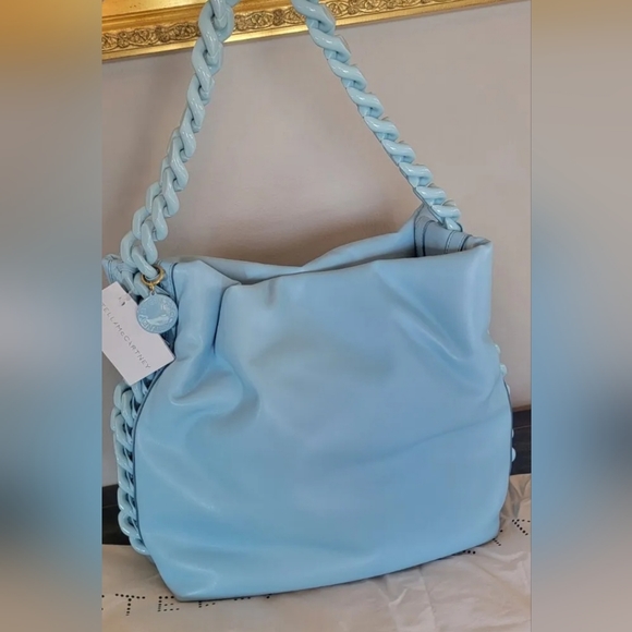 $2150 NWT STELLA MCCARTNEY BABY BLUE PUFFY FAUX LEATHER CHAIN TOTE SHOULDER BAG - Picture 2 of 8